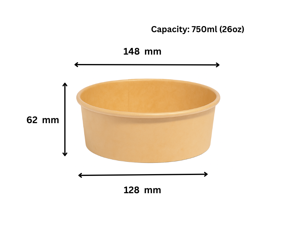 750ml (26oz) Round Kraft Paper Bowls