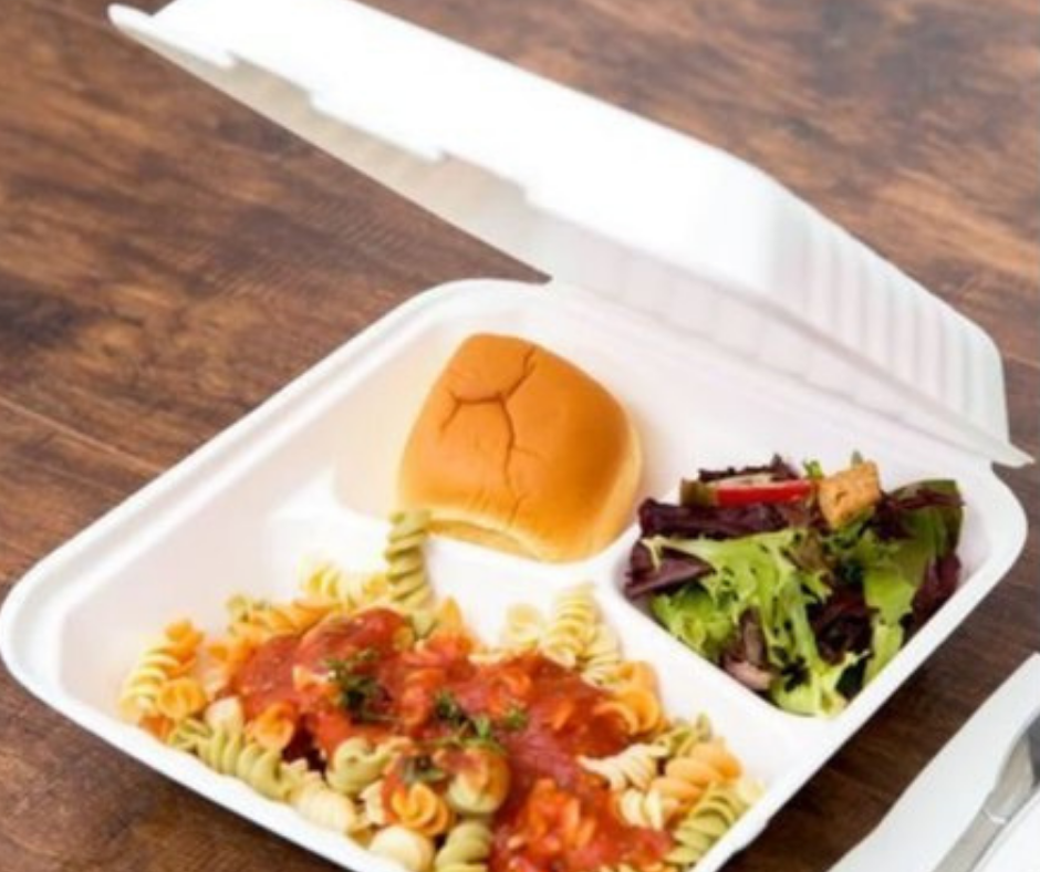 9 x 9" - Bagasse Meal Box 3 Compartment