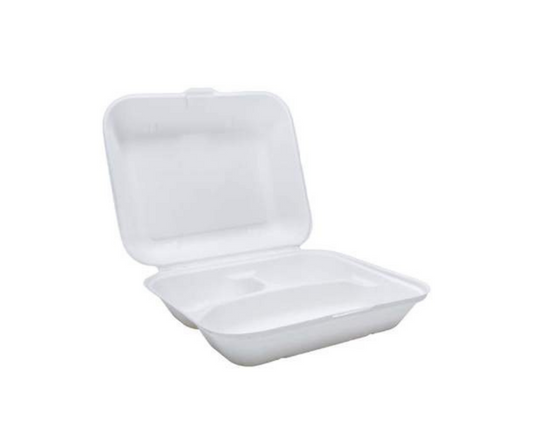 9 x 9" - Bagasse Meal Box 3 Compartment
