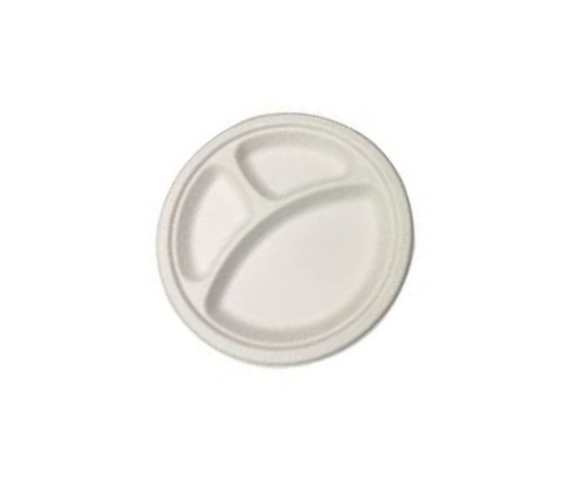 Eco friendly 10″ 3 COMPARTMENT BAGASSE PLATES